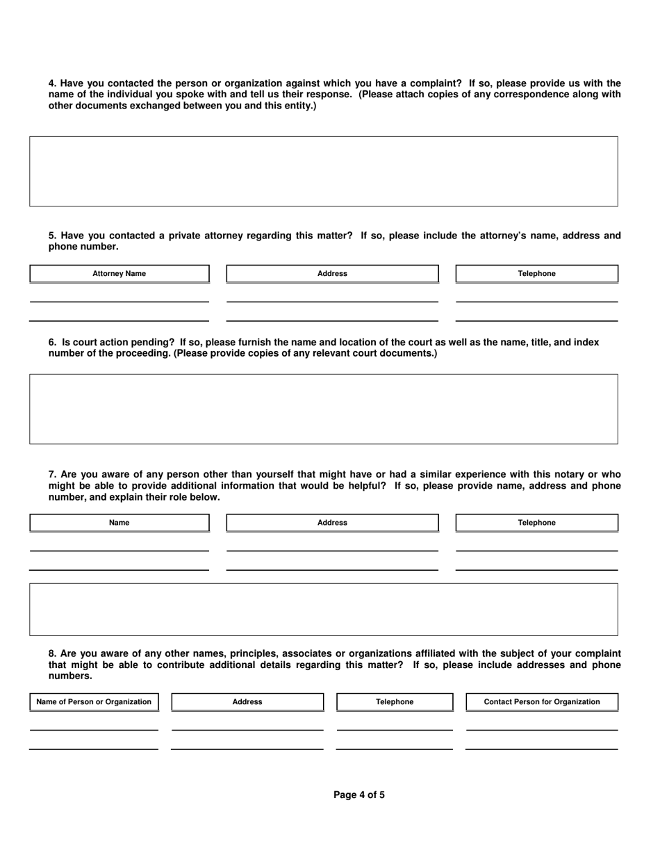 Mortgage Fraud Notary Complaint Form - North Carolina, Page 4