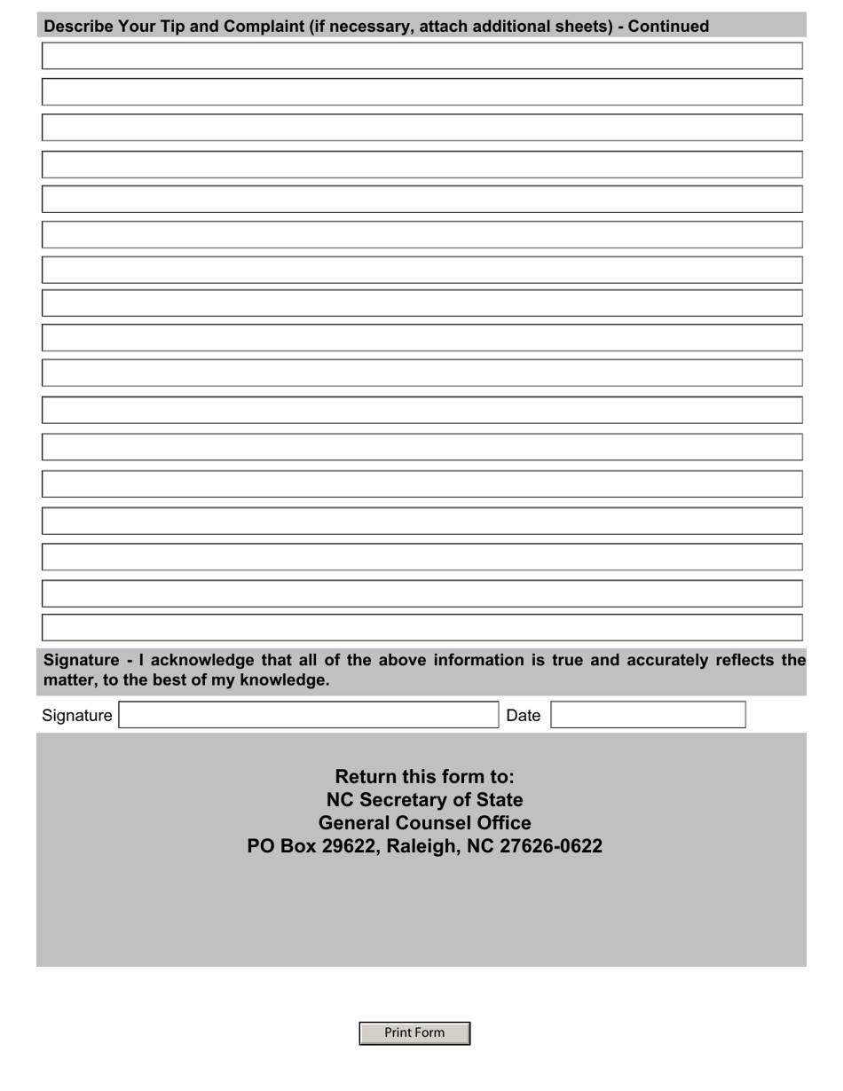 North Carolina Tip And Complaint Form Fill Out Sign Online And Download Pdf Templateroller 