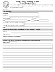 Document preview: Tip and Complaint Form - North Carolina