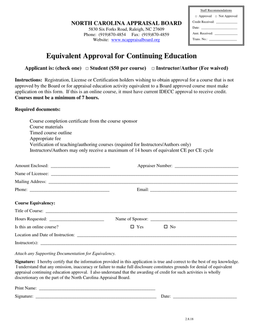 Equivalent Approval for Continuing Education - North Carolina Download Pdf