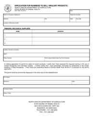 Form SFN7565 &quot;Application for Business to Sell Virulent Products&quot; - North Dakota