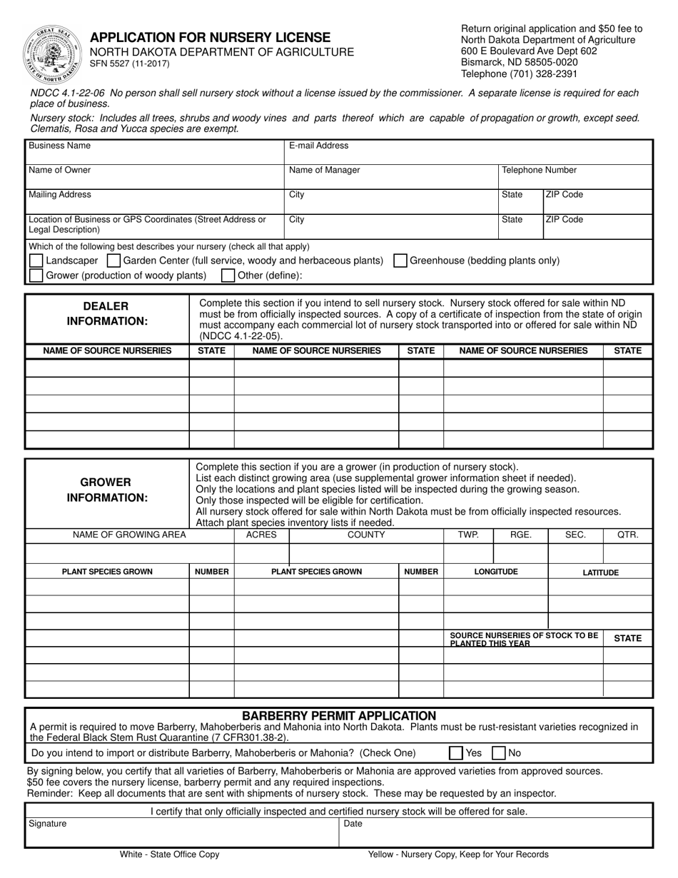 Form SFN5527 Download Fillable PDF or Fill Online Application for