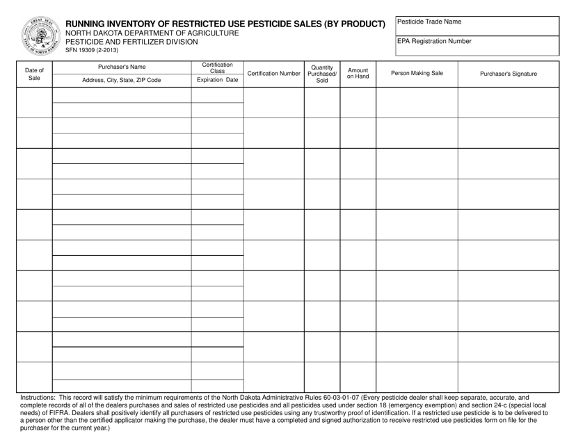 Form SFN19309  Printable Pdf