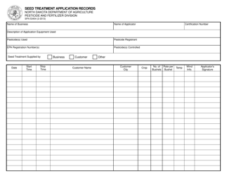 Document preview: Form SFN53454 Seed Treatment Application Records - North Dakota