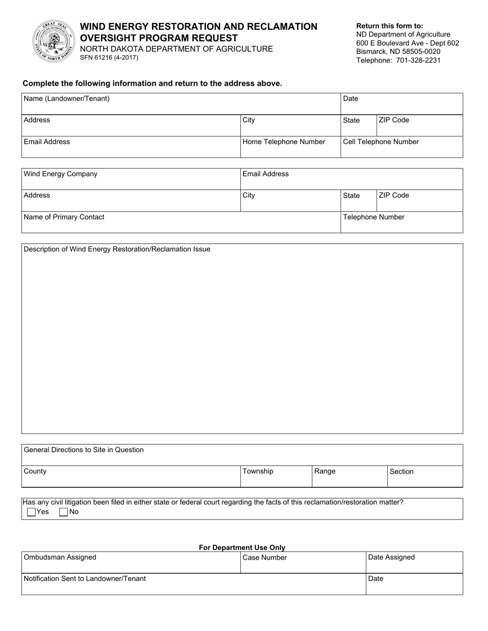 Form SFN61216 - Fill Out, Sign Online and Download Fillable PDF, North ...