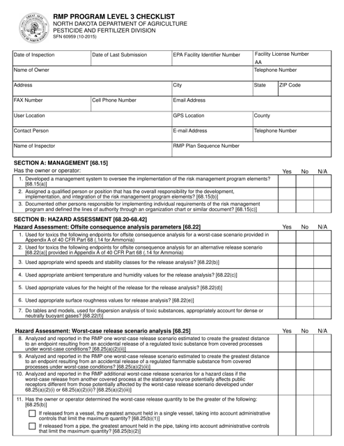 Form SFN60959 RMP Program Level 3 Checklist - North Dakota