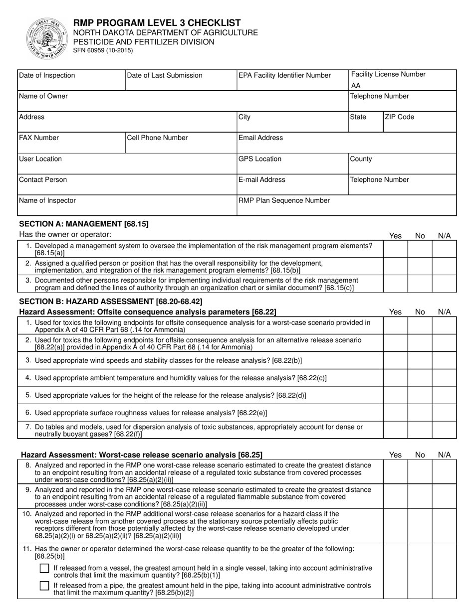 Form SFN60959 RMP Program Level 3 Checklist - North Dakota, Page 1