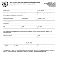 Form SFN54008 &quot;Private Postsecondary Transcript Request&quot; - North Dakota