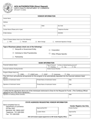 Form SFN52477 &quot;ACH Authorization (Direct Deposit)&quot; - North Dakota