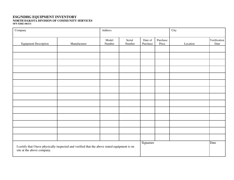 Form SFN52682 Esg / Ndhg Equipment Inventory - North Dakota, Page 1