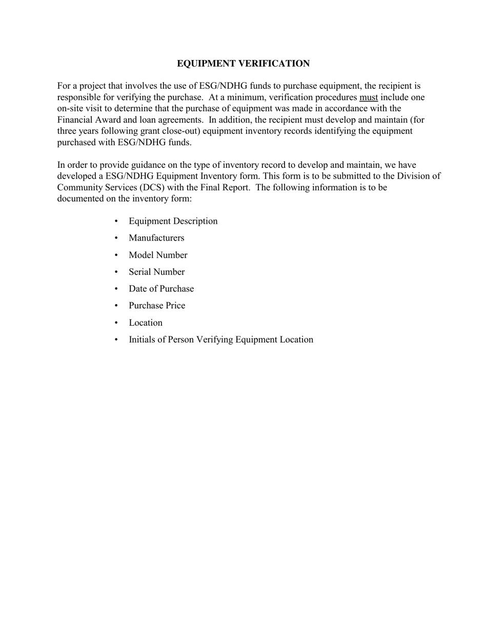 Form SFN52682 Esg / Ndhg Equipment Inventory - North Dakota, Page 2