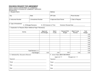Form SFN52679 Esg/Ndhg Request for Amendment - North Dakota