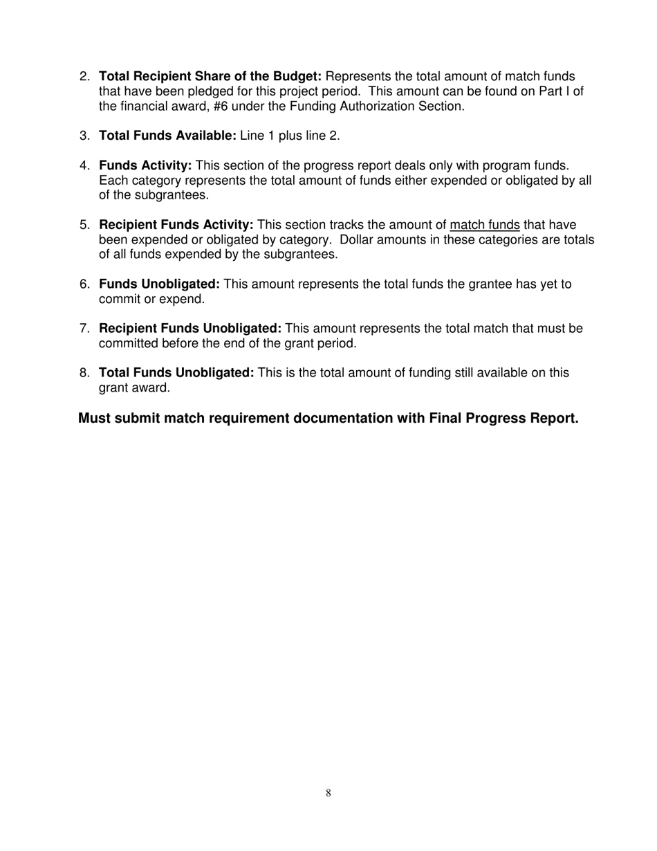 Form SFN52677 Esg / Ndhg Mid-term / Final Progress Report - North Dakota, Page 8