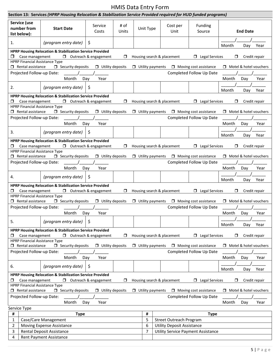 Hmis Data Entry Form - North Dakota, Page 5