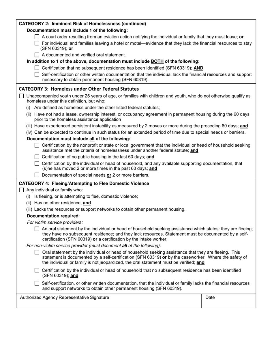 Form SFN59247 Esg / Ndhg Homeless Definition and Certification - North Dakota, Page 2