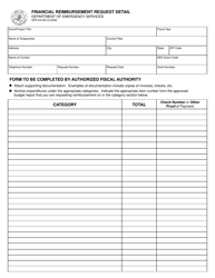 Form SFN54169 &quot;Financial Reimbursement Request Detail&quot; - North Dakota