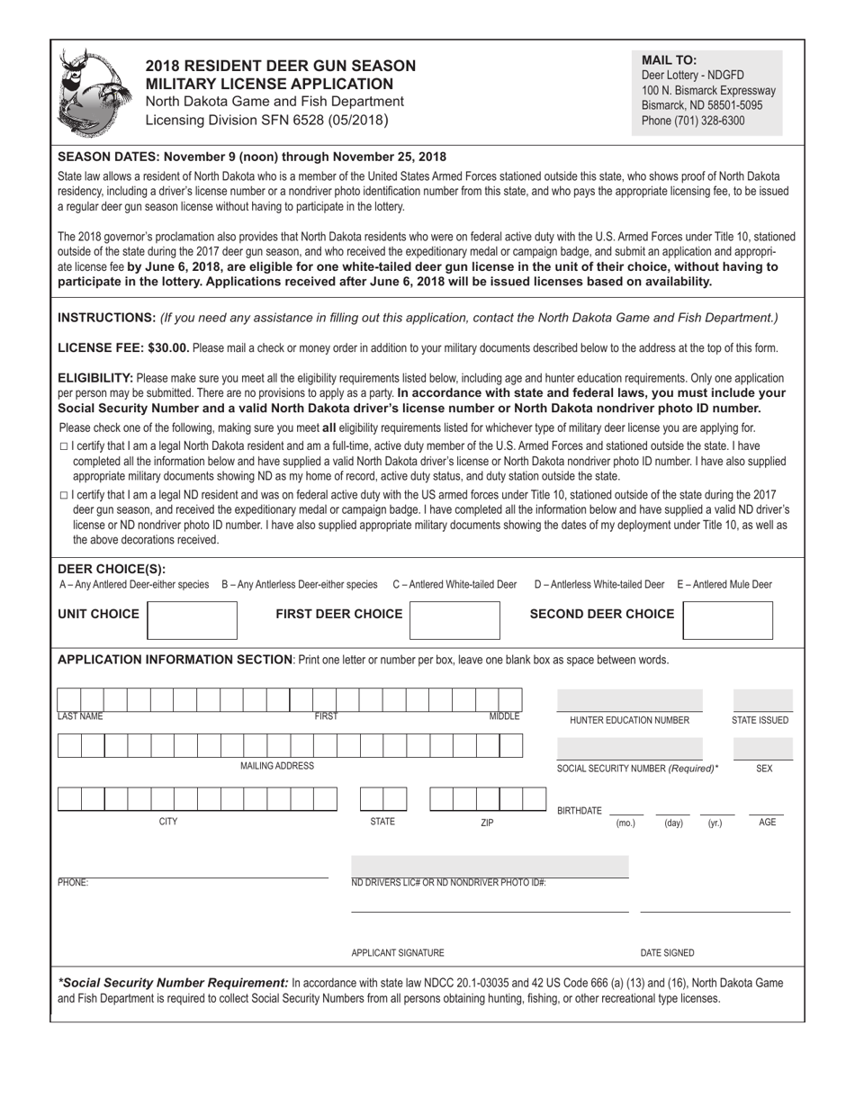 Form SFN6528 Military License Application - North Dakota, Page 1