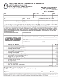 Document preview: Form SFN6071 Application for Duplicate Resident or Nonresident Lottery/Bow License Tags - North Dakota