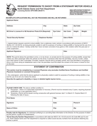 Document preview: Form SFN6096 Request Permission to Shoot From a Stationary Motor Vehicle - North Dakota