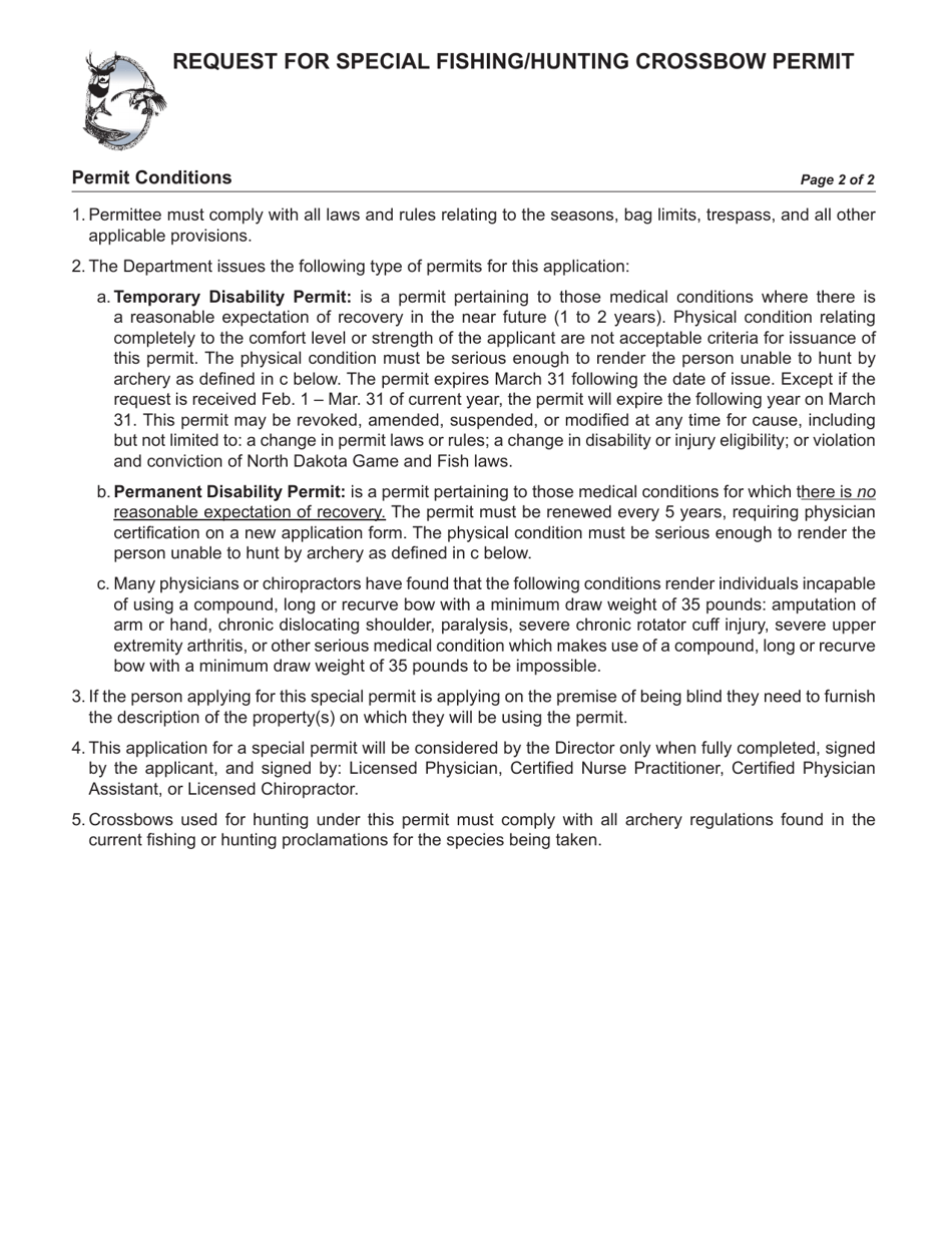 Form SFN6076 Request for Special Fishing / Hunting Crossbow Permit - North Dakota, Page 2