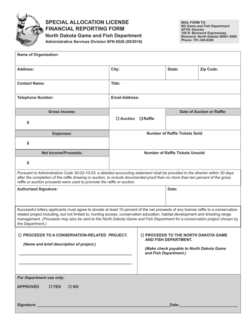 Form SFN6526 Special Allocation License Financial Reporting Form - North Dakota