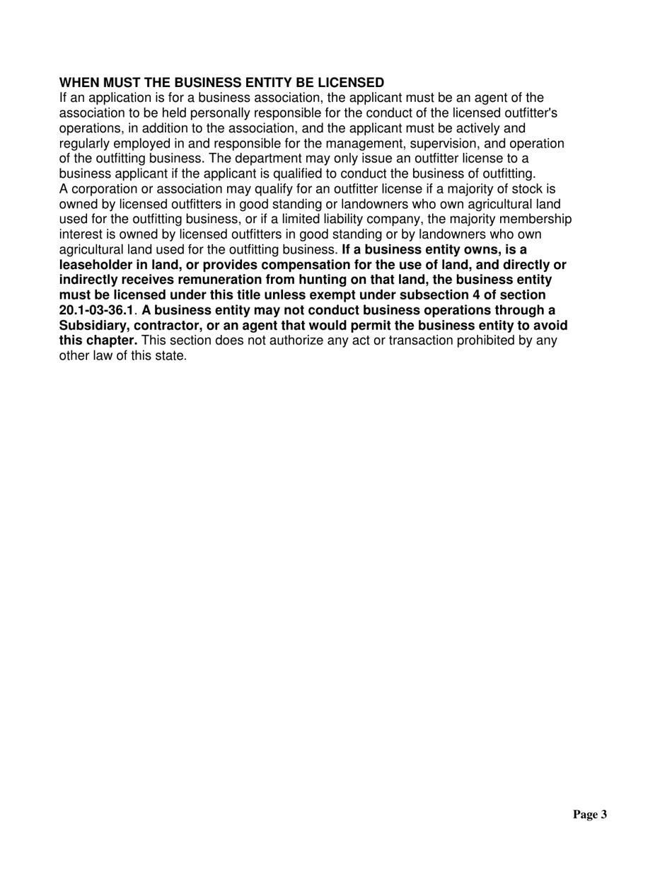 Form SFN6068 Application for Resident / Non Resident Outfitter / Guide License - North Dakota, Page 3