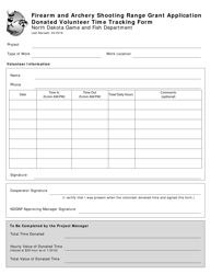 Document preview: Firearm and Archery Shooting Range Grant Application Donated Volunteer Time Tracking Form - North Dakota