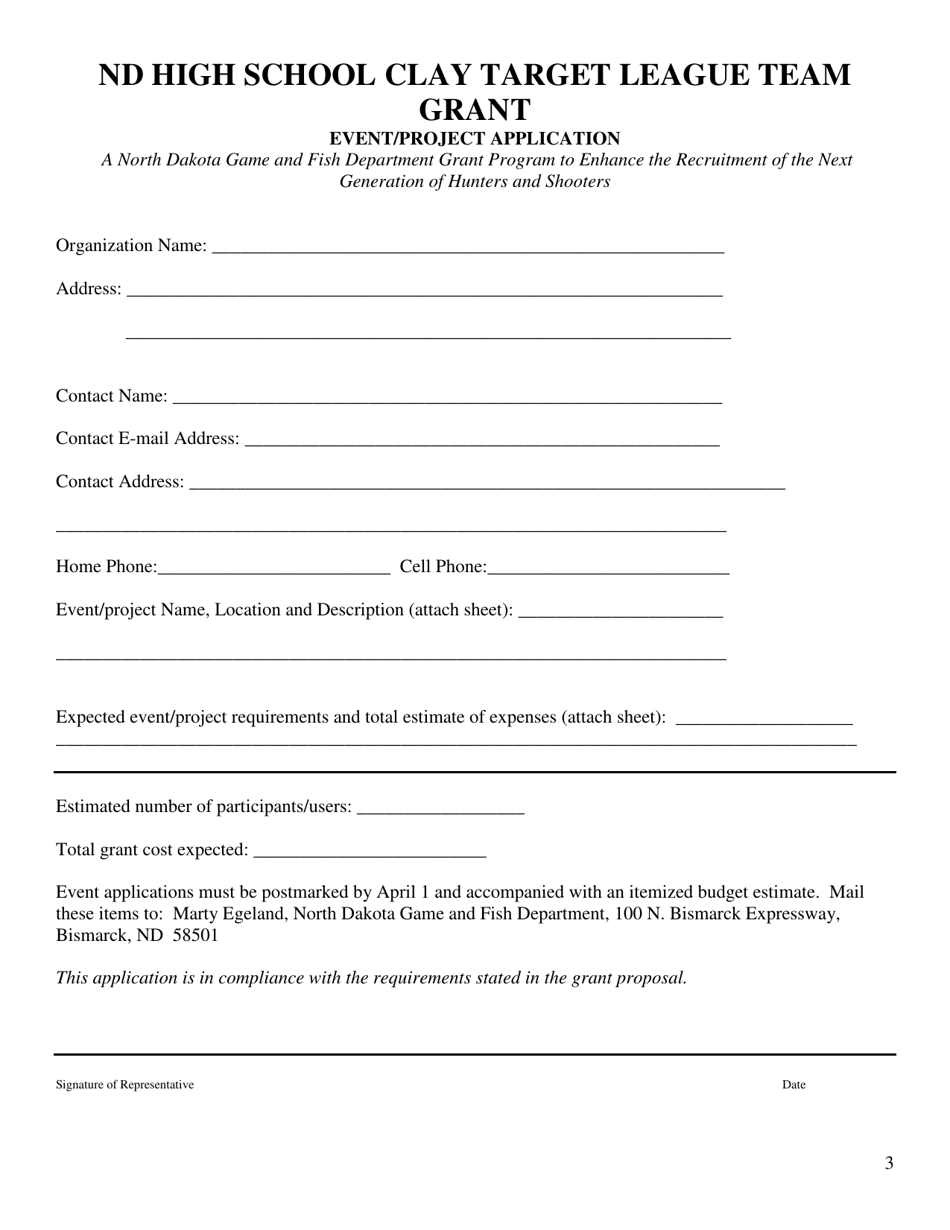Nd High School Clay Target League Team Grant Event / Project Application Form - North Dakota, Page 3