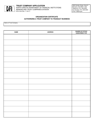 Document preview: Form SFN2166 Trust Company Application - North Dakota