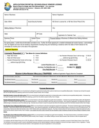 Document preview: Form SFN6087 Application for Retail or Wholesale Vendor License - North Dakota