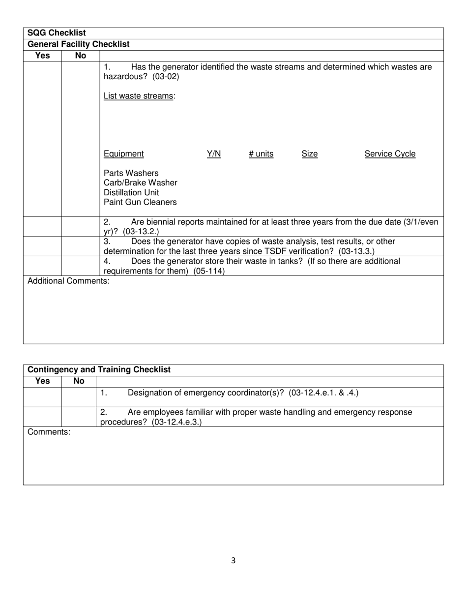Small Quantity and Conditionally Exempt Small Quantity Generator Inspection Checklist - North Dakota, Page 3