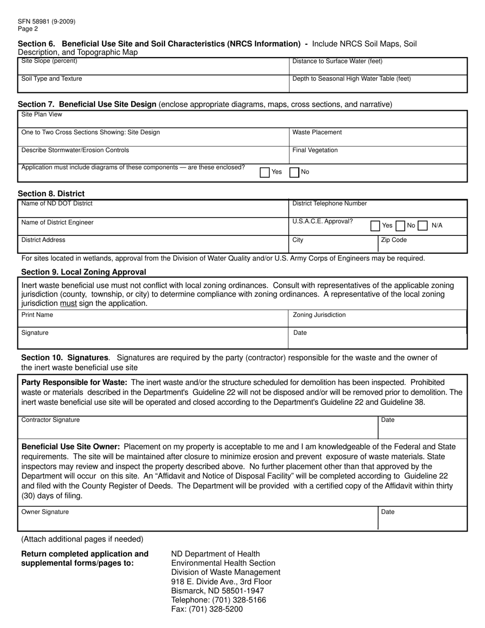 Form SFN58981 Nddot Projects-Inert Waste Beneficial Use Application - North Dakota, Page 2