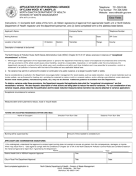 Form SFN3473 &quot;Application for Open Burning Variance of Clean Wood at Landfills&quot; - North Dakota
