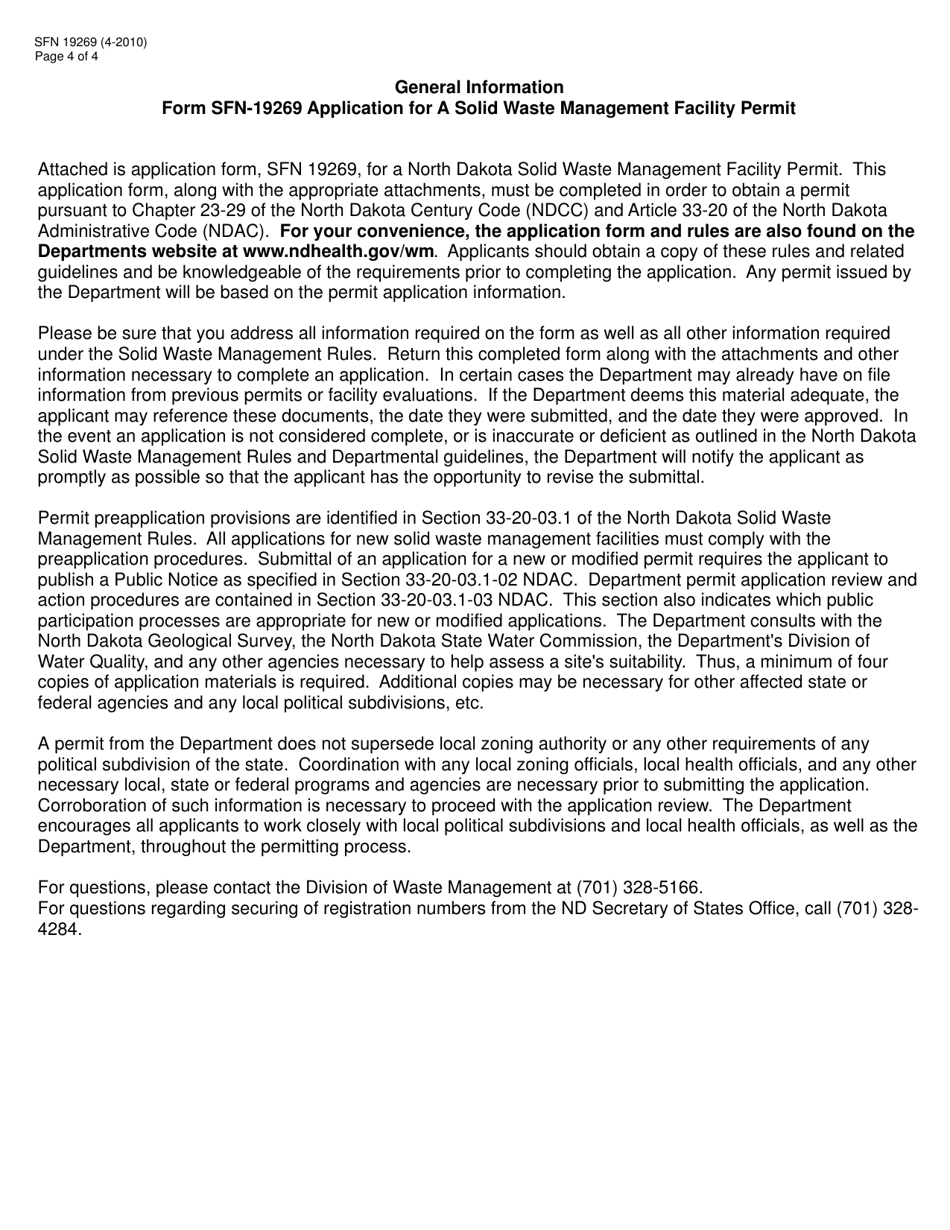 Form SFN19269 Application for a Solid Waste Management Facility Permit - North Dakota, Page 4