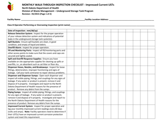 Monthly Walk-Through Inspection Checklist - Impressed Current Usts - North Dakota