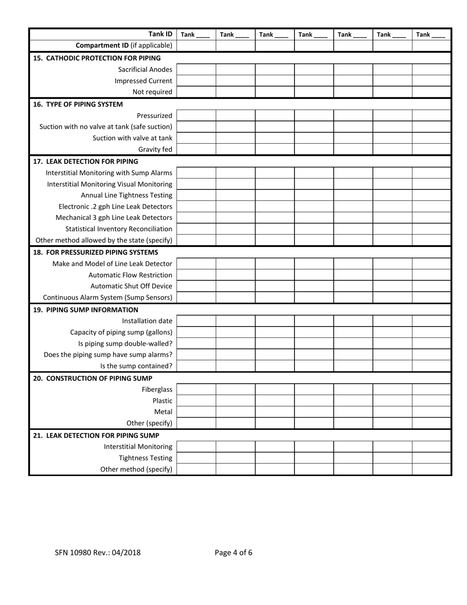 Form SFN-10980 Notification for Underground Storage Tanks - North Dakota, Page 4