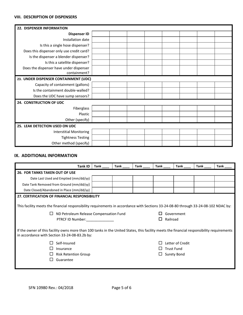 Form SFN-10980 Notification for Underground Storage Tanks - North Dakota, Page 5