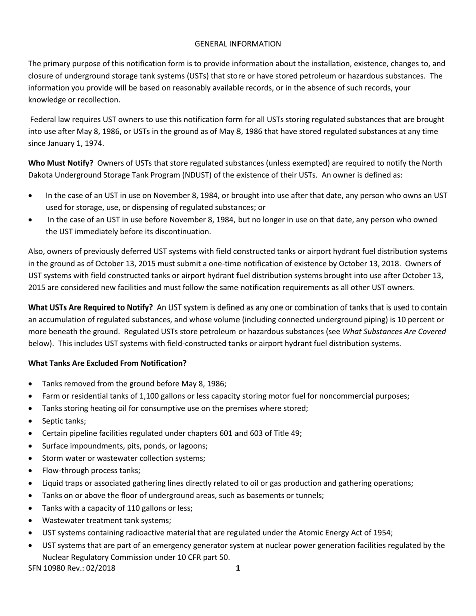 Form SFN-10980 Notification for Underground Storage Tanks - North Dakota, Page 8