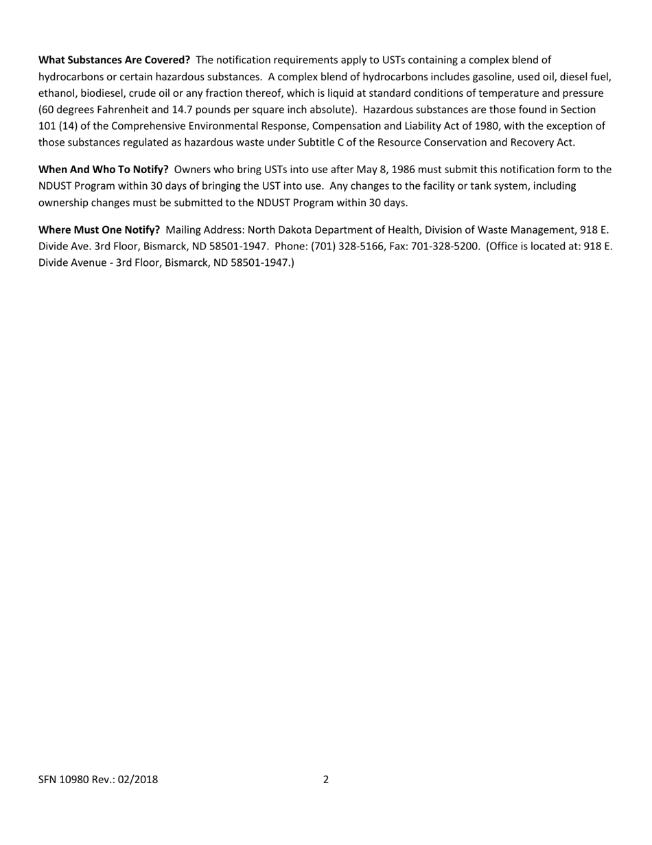 Form SFN-10980 Notification for Underground Storage Tanks - North Dakota, Page 9