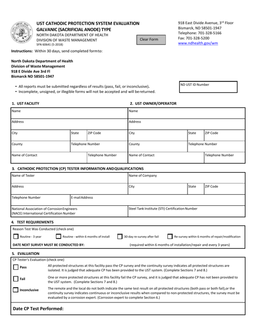 Form SFN60641 Ust Cathodic Protection System Evaluation Galvanic (Sacrificial Anode) Type - North Dakota
