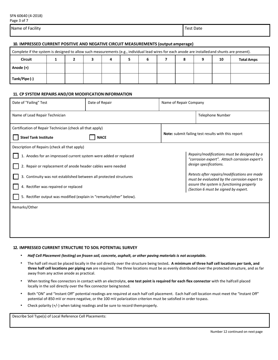 Form SFN60640 Ust Cathodic Protection System Evaluation Impressed Current Type - North Dakota, Page 3
