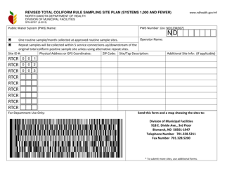 Document preview: Form SFN60767 Revised Total Coliform Rule Sampling Site Plan (Systems 1,000 and Fewer) - North Dakota