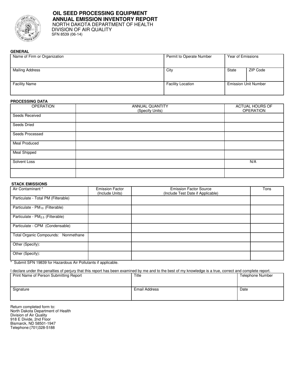 Form Sfn8539 - Fill Out, Sign Online And Download Fillable Pdf, North 