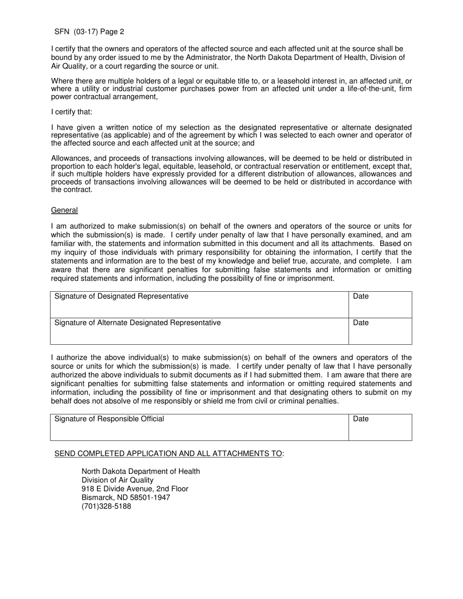 Form SFN61205 Certificate of Representation - North Dakota, Page 2