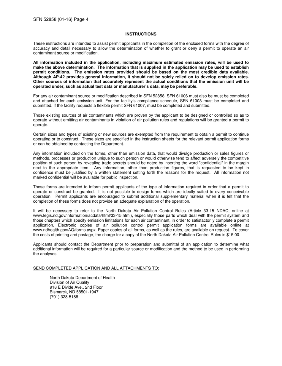 Form SFN52858 Permit Application for Title V Permit to Operate - North Dakota, Page 4