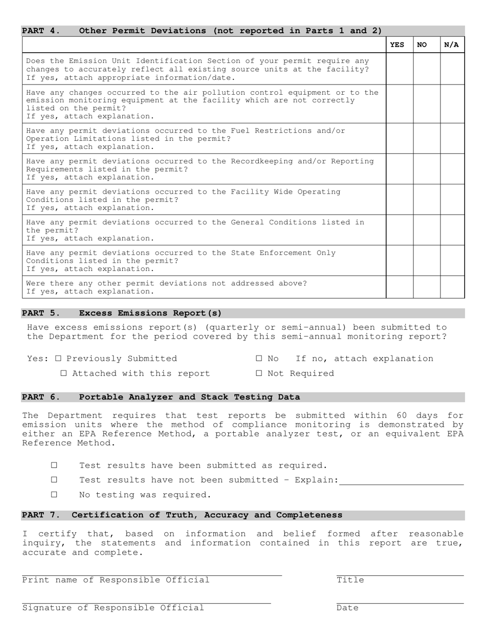 Form SFN52737 Title V Semi-annual Monitoring Report - North Dakota, Page 3