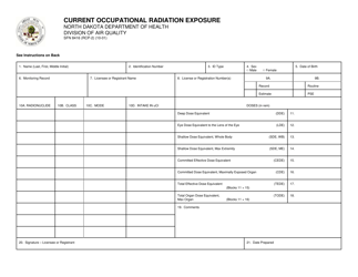 Form SFN8416 Current Occupational Radiation Exposure - North Dakota