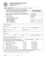 Document preview: Form SFN16610 Asbestos Certification Application - North Dakota