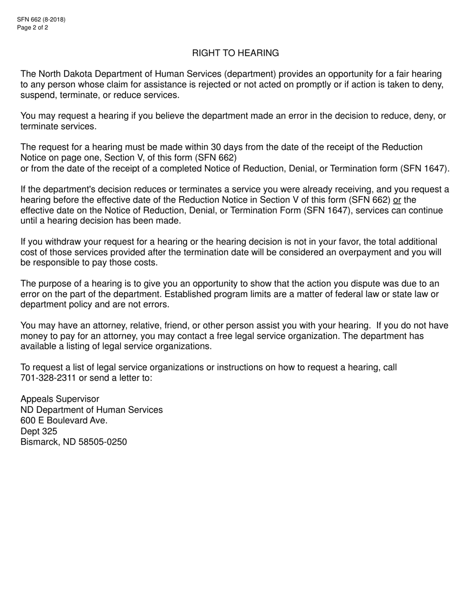 Form SFN662 Personal Care Services Plan of Care - North Dakota, Page 2