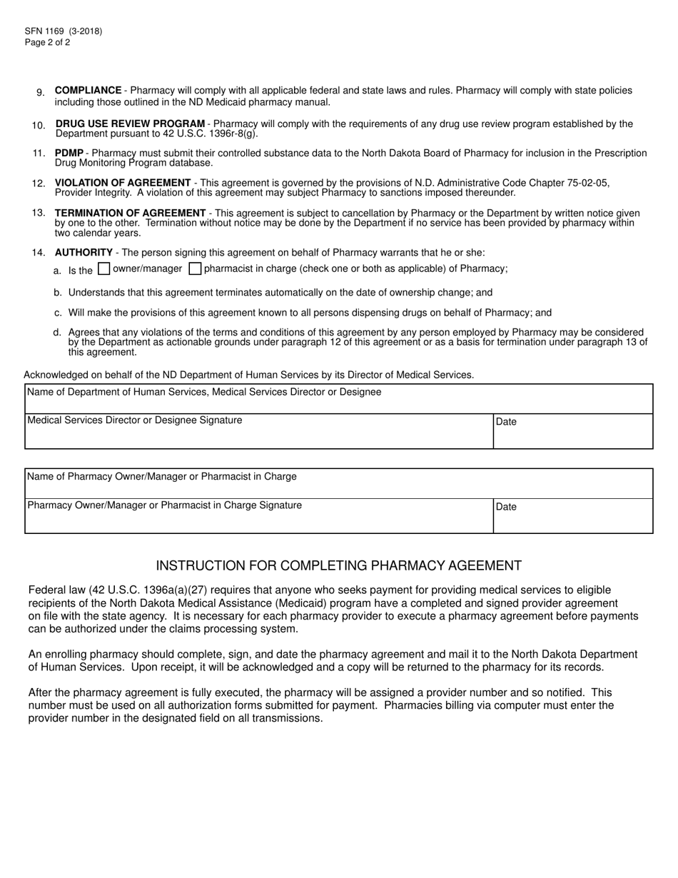 Form SFN1169 Pharmacy Agreement / Medical Assistance Program - North Dakota, Page 2